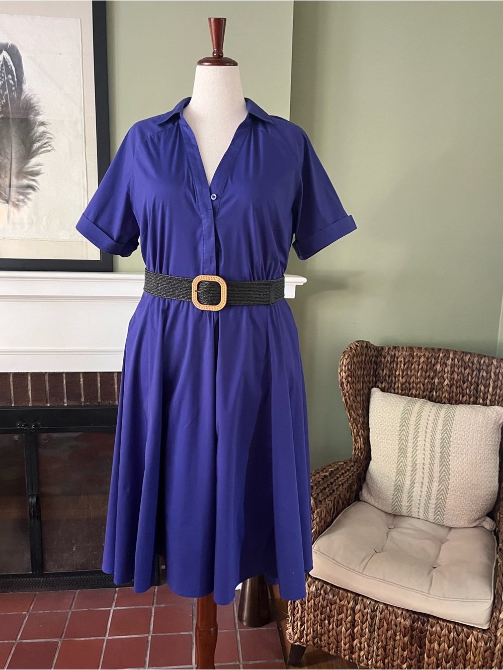 ELOQUII Cobalt Blue Poplin Midi Shirt Dress - Size 18